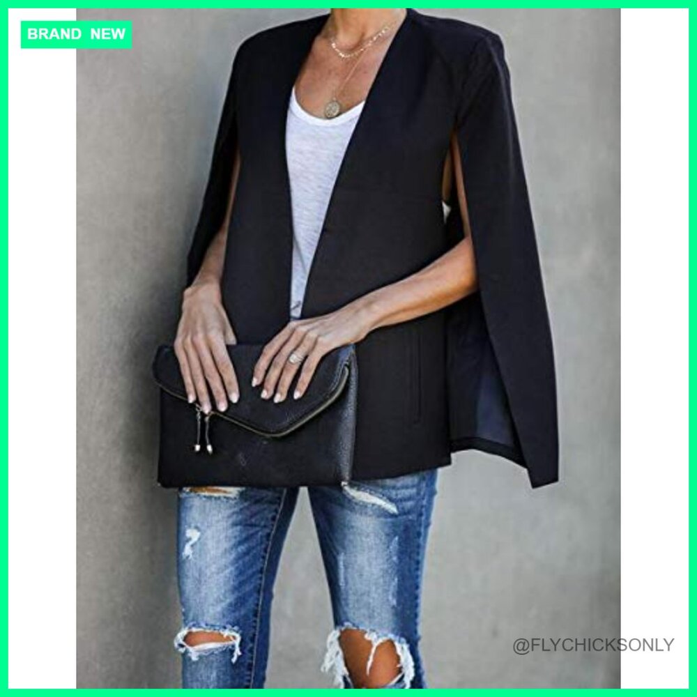 Polyester Spandex Cape Blazer Split Sleeve Open F… - image 6